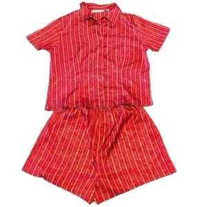 Victoria’s Secret- Red & Gold Satin Silky Pajama Matching Set, Size Large
